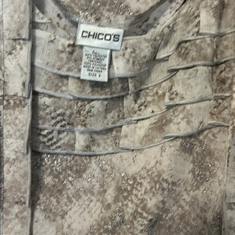 Chicos snake print ruffle shimmer twin set size 2 or L 2 price cardigan set - Picture 2 of 8